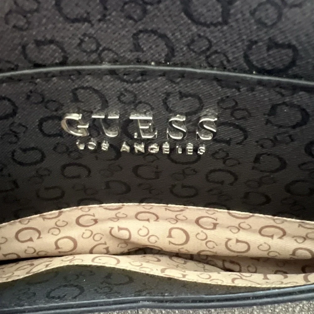 GUESS Los Angeles Black Monogram Logo Cosmetic Bag / Wristlet Clutch